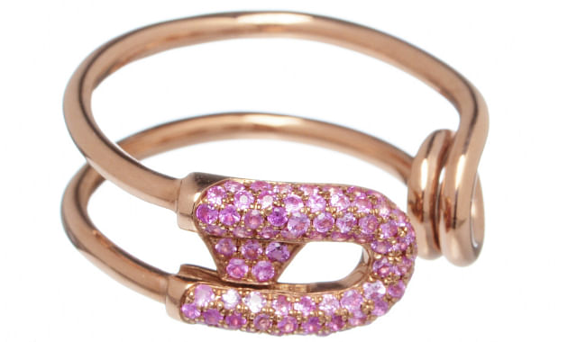 Carrie K Artisan Jewellery launches fine jewellery range SAFETY PIN ROSE GOLD PINK SAPPHIRE